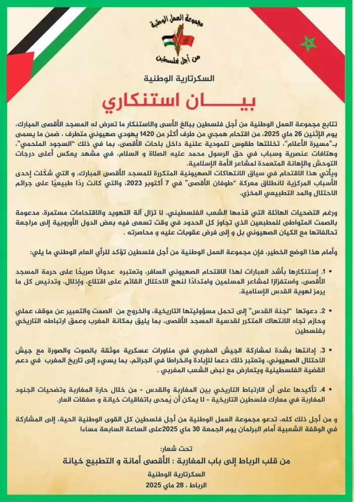 من قلب الرباط إلى باب المغاربة.. صرخة الأقصى 
