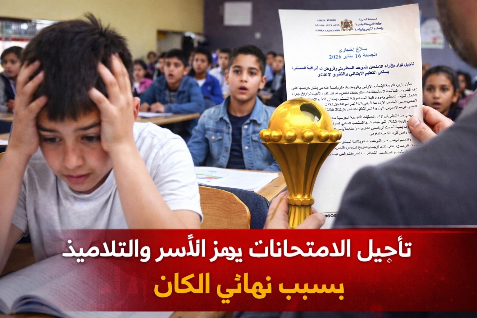 تأجيل الامتحانات بالمغرب يهز الأسر والتلاميذ بسبب نهائي الكان