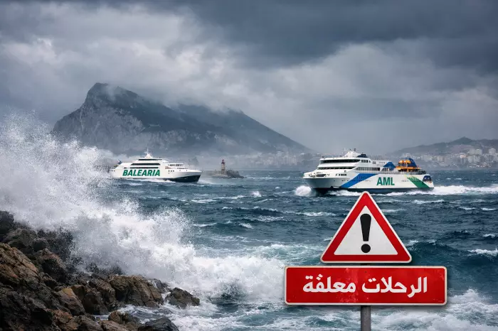 العاصفة "ريجينا" تشل الملاحة بين طريفة وطنجة وتعليق الرحلات البحرية بسبب الرياح العاتية في مضيق جبل طارق