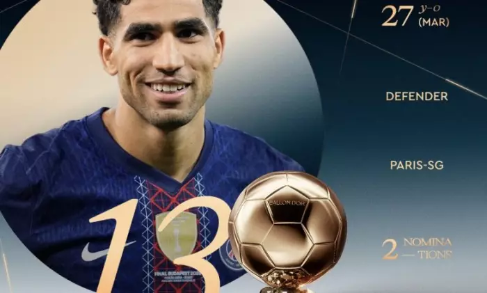 أشرف حكيمي يتراجع في سباق الكرة الذهبية 2026 ويُغادر قائمة العشرة الأوائل عالمياً